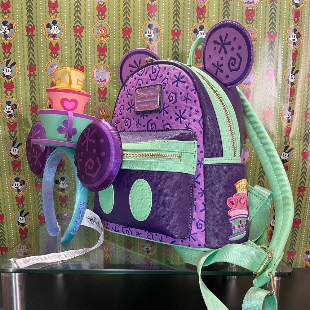 Disney Parks x Loungefly Mickey’s Main Attraction Mad Tea Party Backpack & Ears